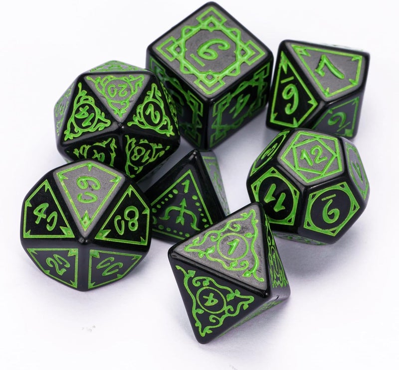 Poludie DND Dice Set -D&D Polyhedral Dice (7 Pcs) Druid Dice with Leather Dice Bag for Role Playing Dice Games RPGs(Druid - Black Green) - Image 2